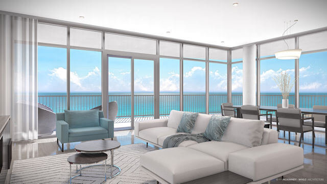 Expansive Gulf of Mexcio views from Portico at Perdido Key condos living room